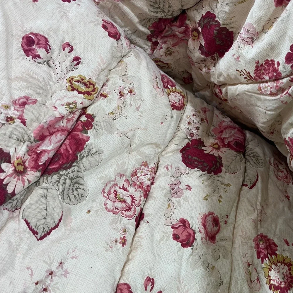 Vtg Waverly Norfolk Rose Full/Queen Comforter Floral Reversible Stripe Burgundy
